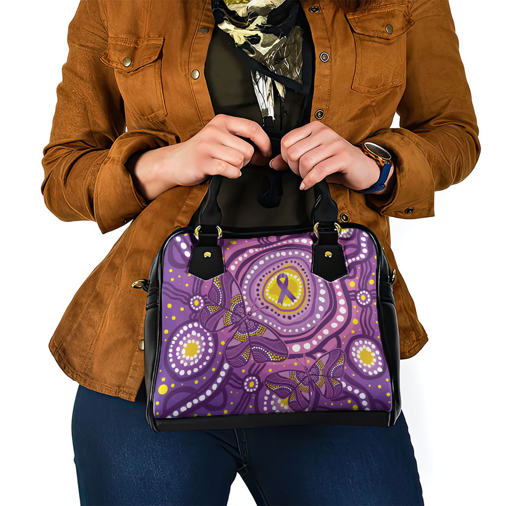Australia Indigenous World Cancer Day Purple Aboriginal Shoulder Handbag Butterfly Ribbon