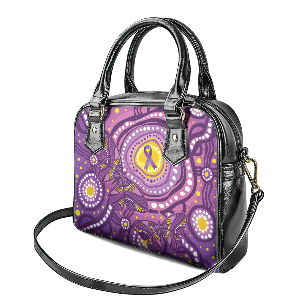 Australia Indigenous World Cancer Day Purple Aboriginal Shoulder Handbag Butterfly Ribbon
