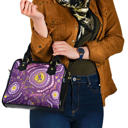 Australia Indigenous World Cancer Day Purple Aboriginal Shoulder Handbag Butterfly Ribbon