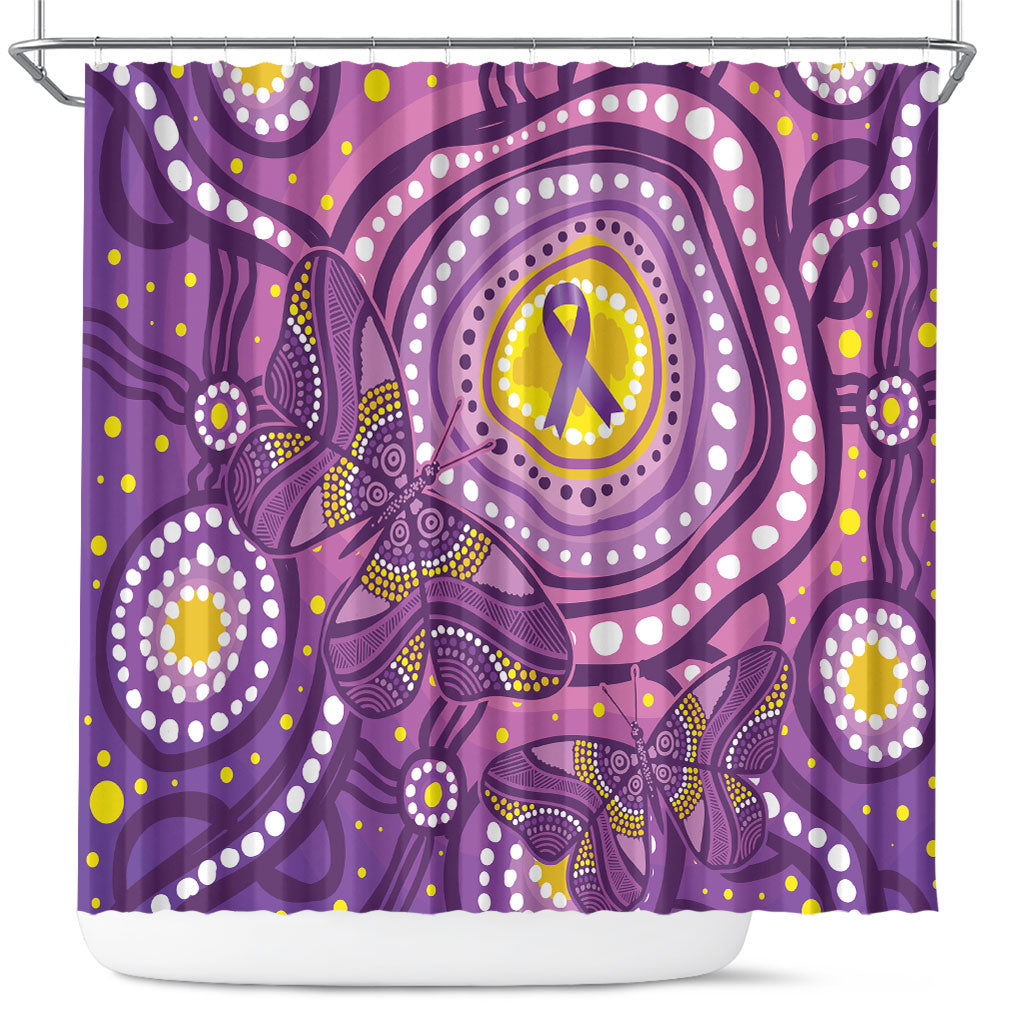Australia Indigenous World Cancer Day Purple Aboriginal Shower Curtain Butterfly Ribbon