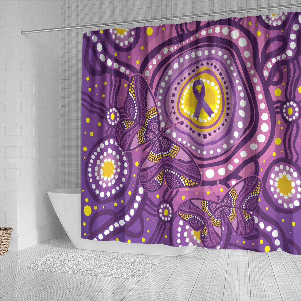 Australia Indigenous World Cancer Day Purple Aboriginal Shower Curtain Butterfly Ribbon