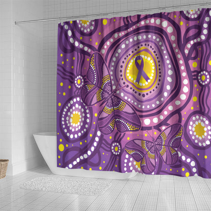 Australia Indigenous World Cancer Day Purple Aboriginal Shower Curtain Butterfly Ribbon