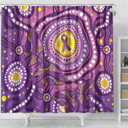 Australia Indigenous World Cancer Day Purple Aboriginal Shower Curtain Butterfly Ribbon