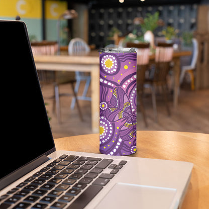 Australia Indigenous World Cancer Day Purple Aboriginal Skinny Tumbler Butterfly Ribbon