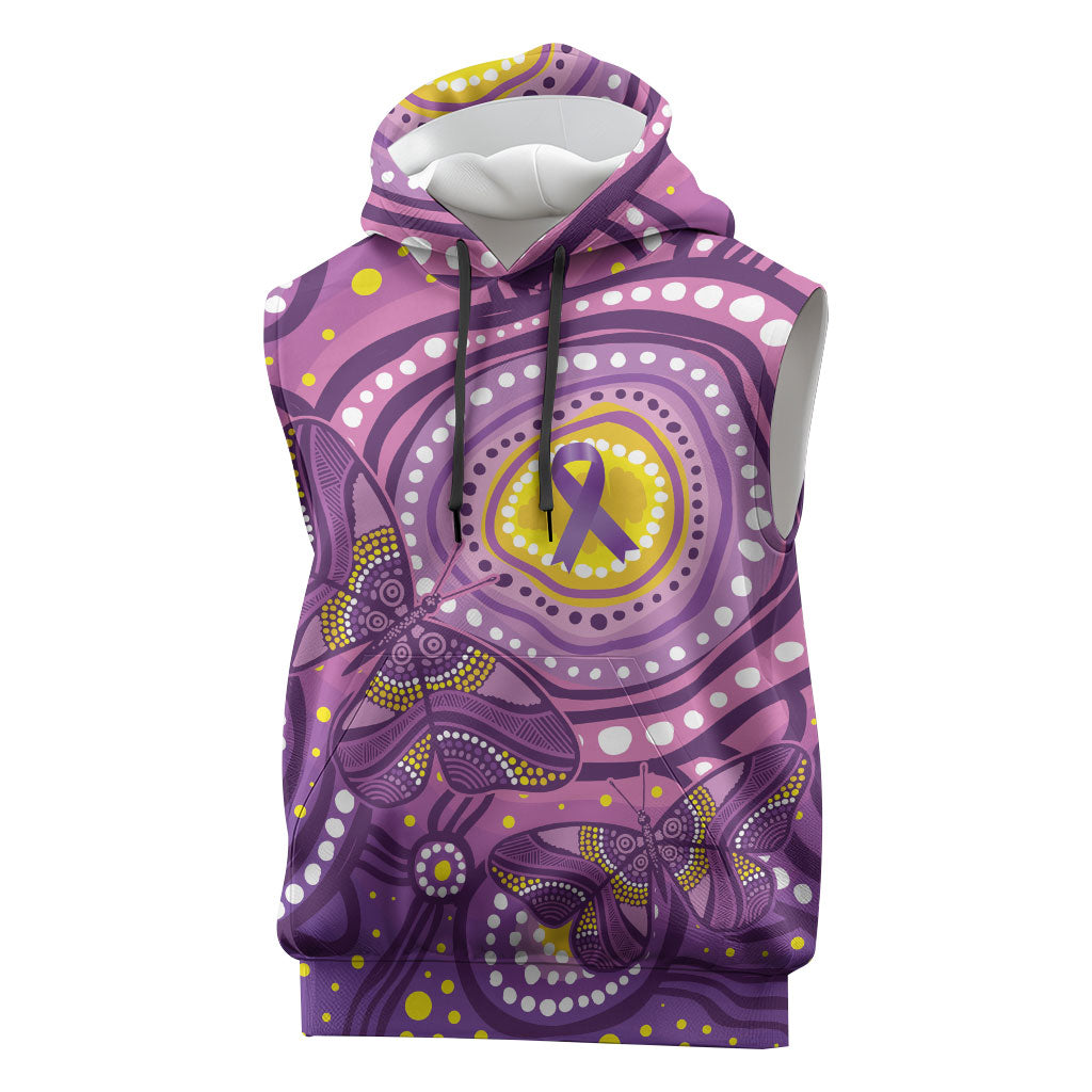 Australia Indigenous World Cancer Day Purple Aboriginal Sleeveless Hoodie Butterfly Ribbon