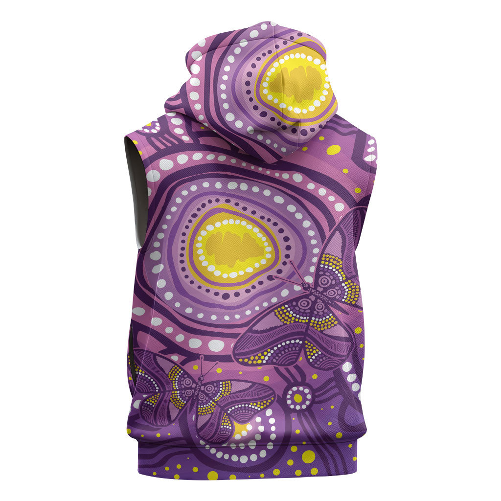 Australia Indigenous World Cancer Day Purple Aboriginal Sleeveless Hoodie Butterfly Ribbon