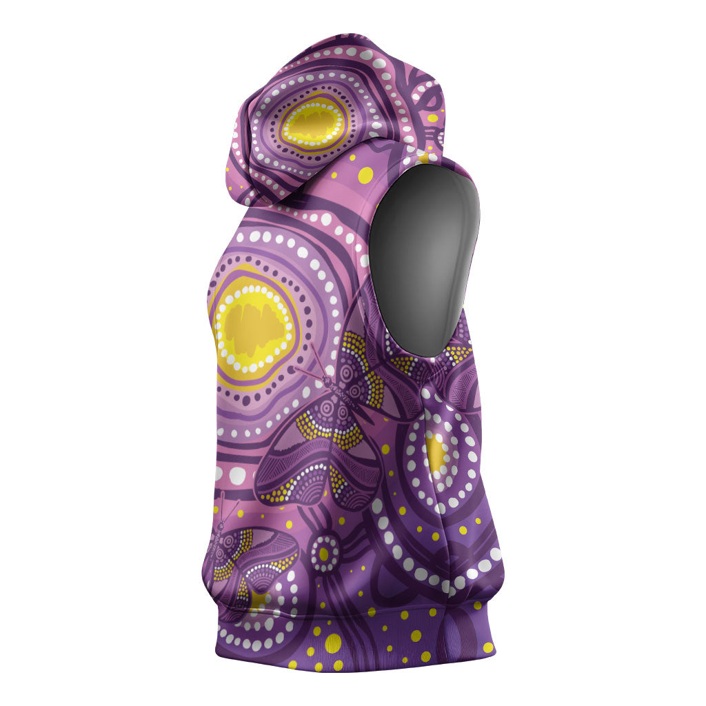 Australia Indigenous World Cancer Day Purple Aboriginal Sleeveless Hoodie Butterfly Ribbon
