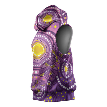Australia Indigenous World Cancer Day Purple Aboriginal Sleeveless Hoodie Butterfly Ribbon