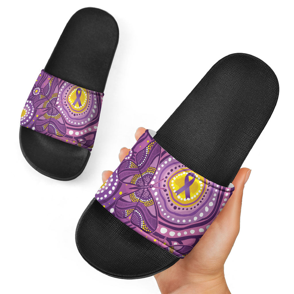 Australia Indigenous World Cancer Day Purple Aboriginal Slide Sandals Butterfly Ribbon