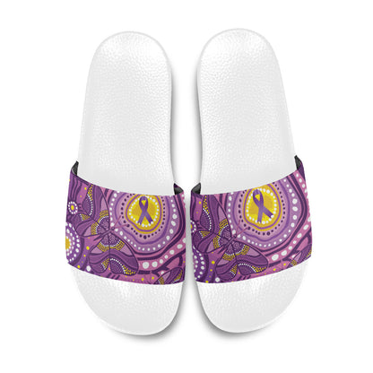 Australia Indigenous World Cancer Day Purple Aboriginal Slide Sandals Butterfly Ribbon