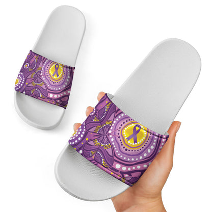 Australia Indigenous World Cancer Day Purple Aboriginal Slide Sandals Butterfly Ribbon