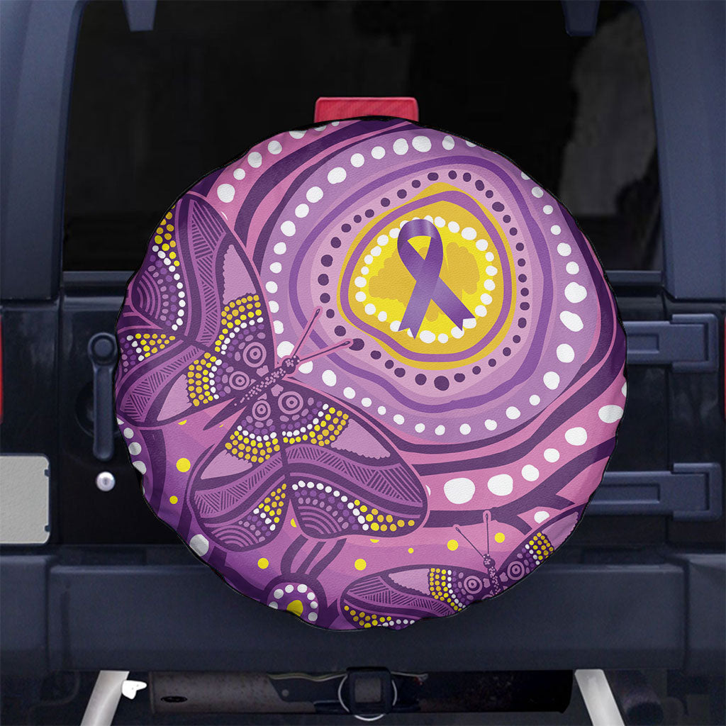 Australia Indigenous World Cancer Day Purple Aboriginal Spare Tire Cover Butterfly Ribbon