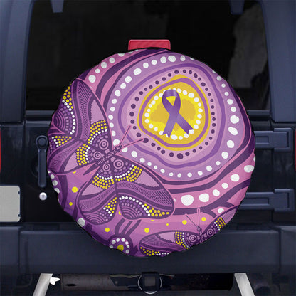Australia Indigenous World Cancer Day Purple Aboriginal Spare Tire Cover Butterfly Ribbon