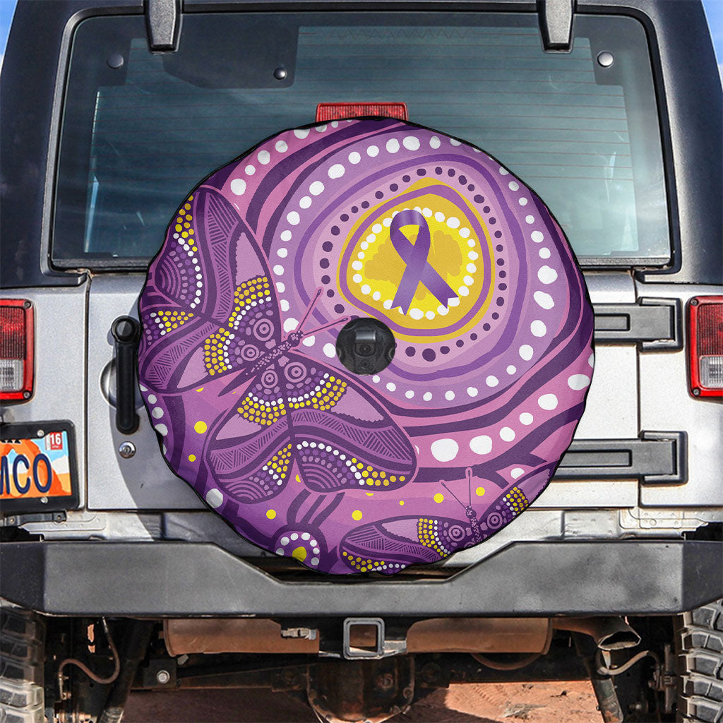 Australia Indigenous World Cancer Day Purple Aboriginal Spare Tire Cover Butterfly Ribbon