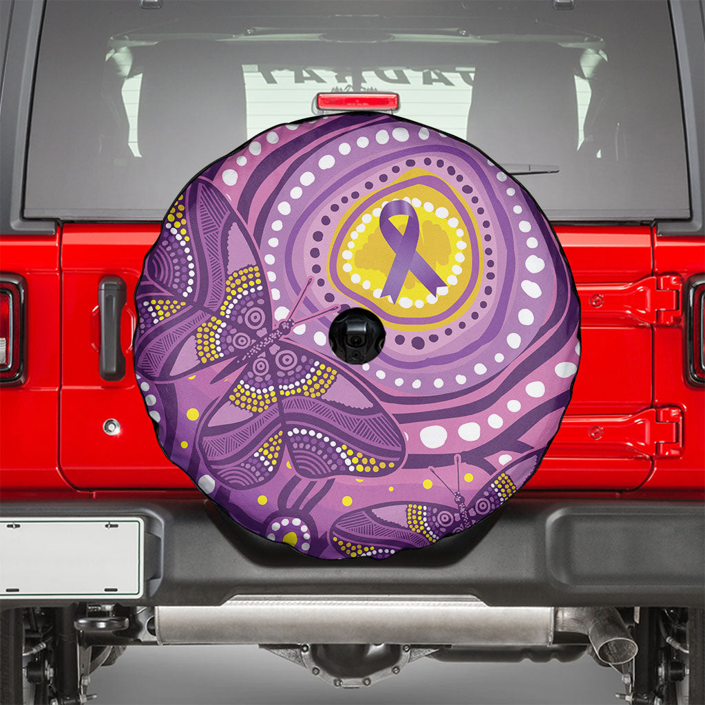 Australia Indigenous World Cancer Day Purple Aboriginal Spare Tire Cover Butterfly Ribbon