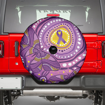 Australia Indigenous World Cancer Day Purple Aboriginal Spare Tire Cover Butterfly Ribbon