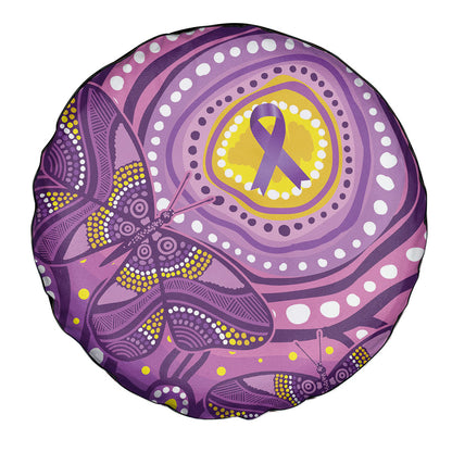 Australia Indigenous World Cancer Day Purple Aboriginal Spare Tire Cover Butterfly Ribbon