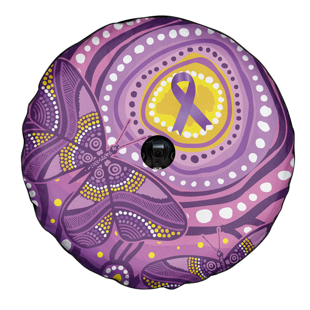 Australia Indigenous World Cancer Day Purple Aboriginal Spare Tire Cover Butterfly Ribbon