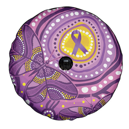 Australia Indigenous World Cancer Day Purple Aboriginal Spare Tire Cover Butterfly Ribbon