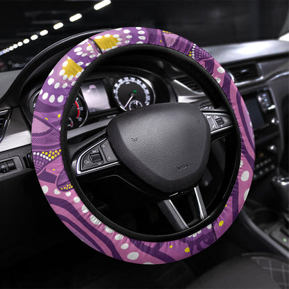 Australia Indigenous World Cancer Day Purple Aboriginal Steering Wheel Cover Butterfly Ribbon