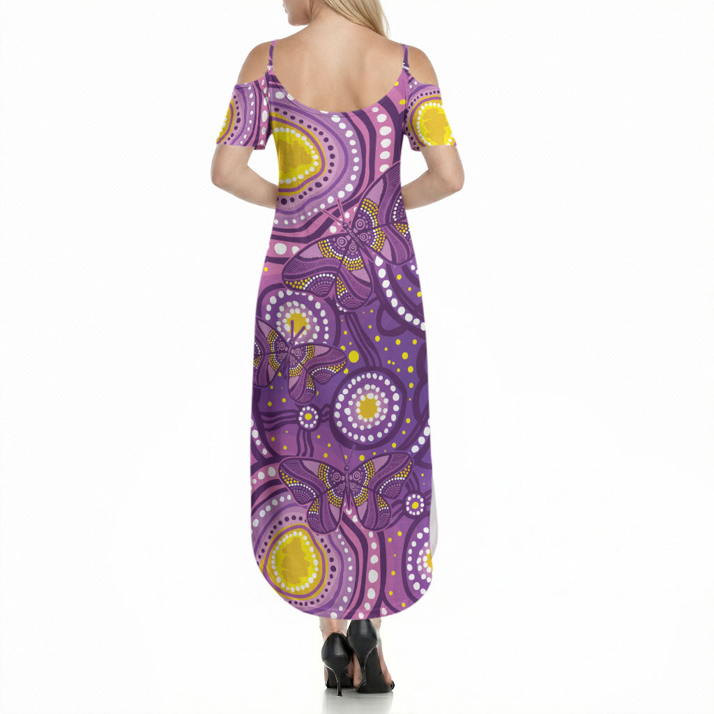 Australia Indigenous World Cancer Day Purple Aboriginal Summer Maxi Dress Butterfly Ribbon