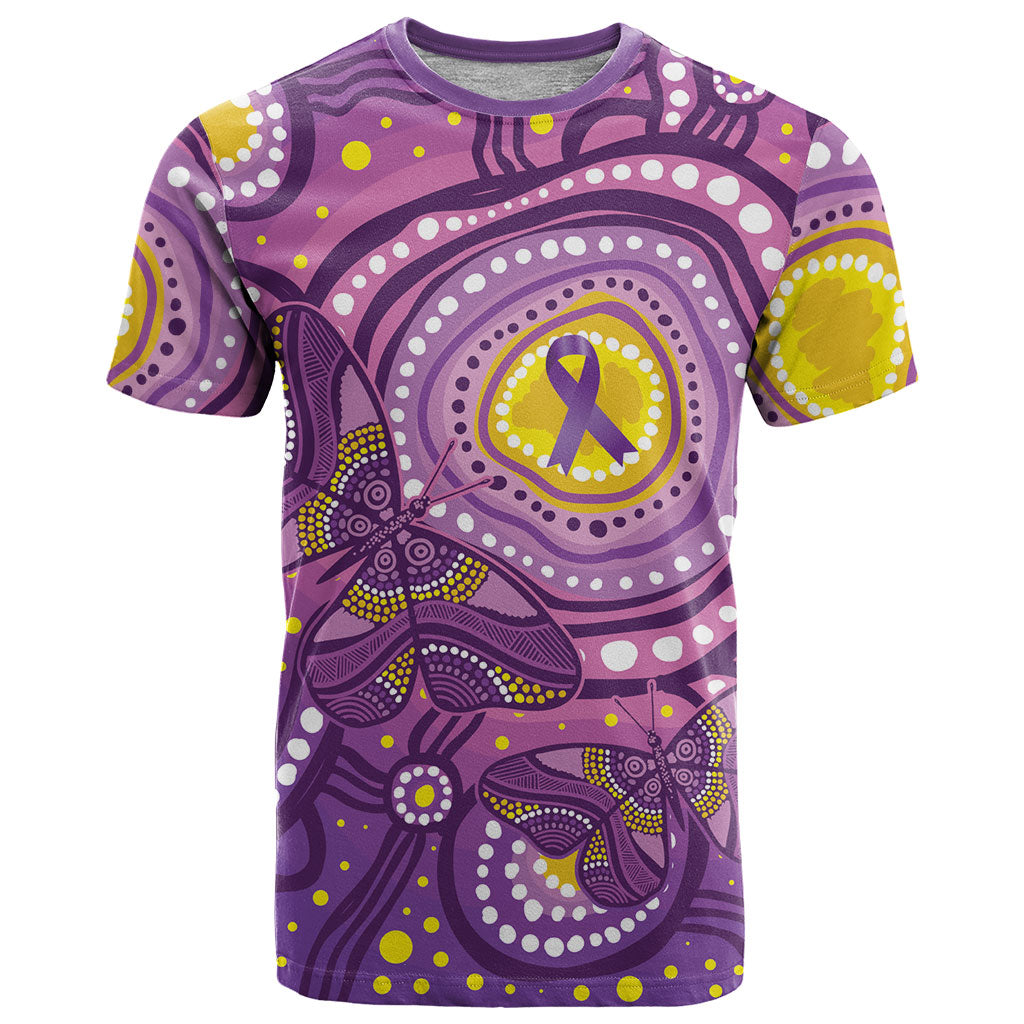 Australia Indigenous World Cancer Day Purple Aboriginal T Shirt Butterfly Ribbon