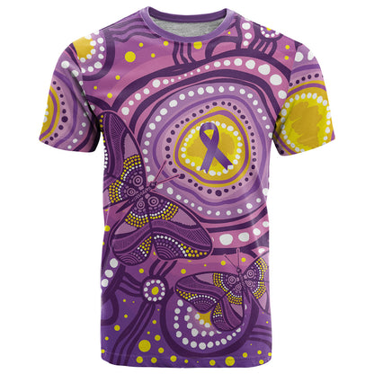 Australia Indigenous World Cancer Day Purple Aboriginal T Shirt Butterfly Ribbon