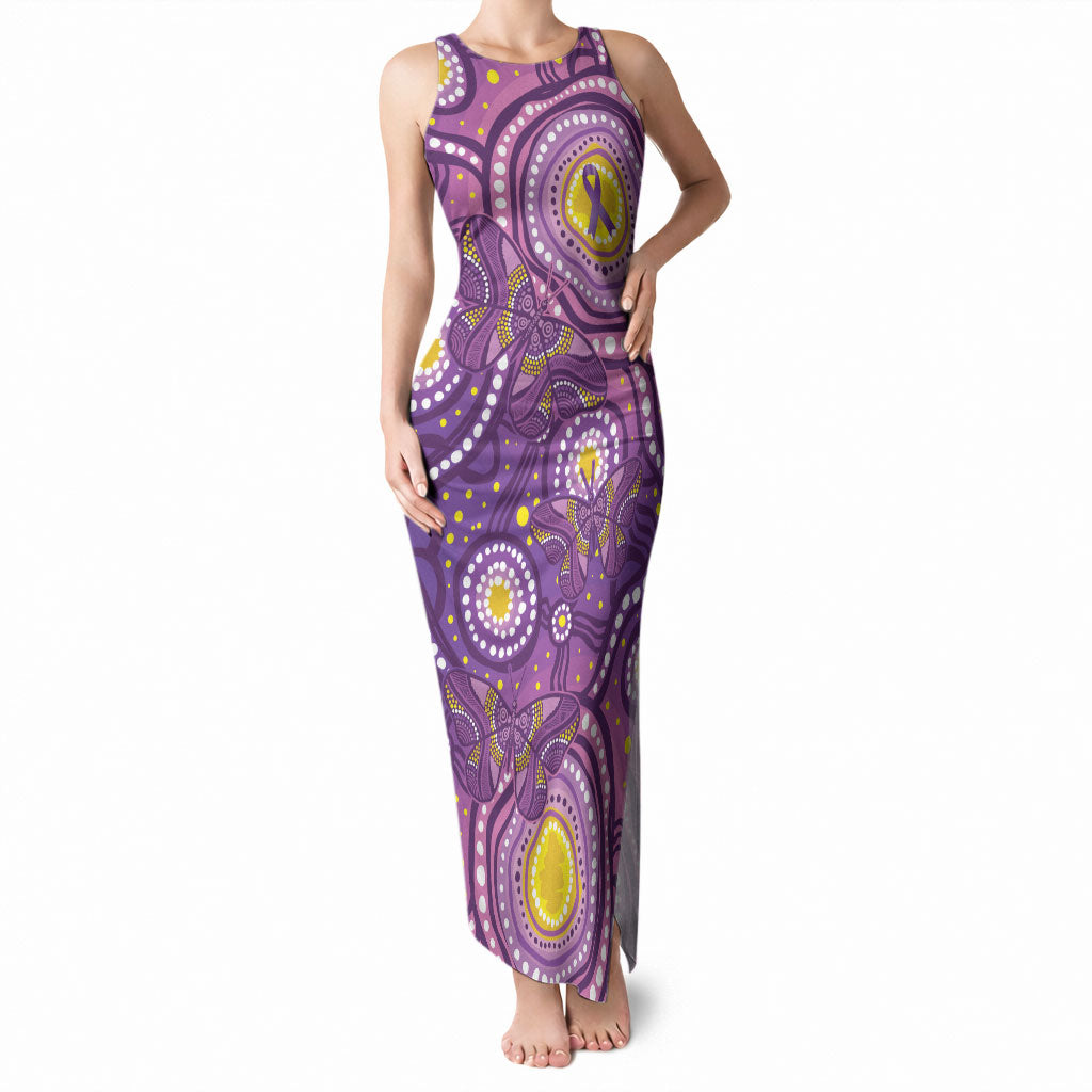 Australia Indigenous World Cancer Day Purple Aboriginal Tank Maxi Dress Butterfly Ribbon