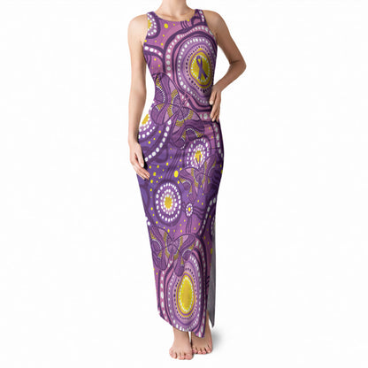 Australia Indigenous World Cancer Day Purple Aboriginal Tank Maxi Dress Butterfly Ribbon
