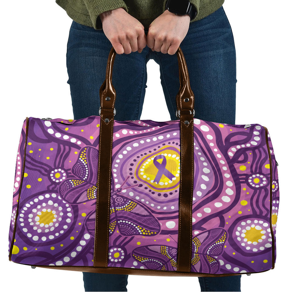 Australia Indigenous World Cancer Day Purple Aboriginal Travel Bag Butterfly Ribbon