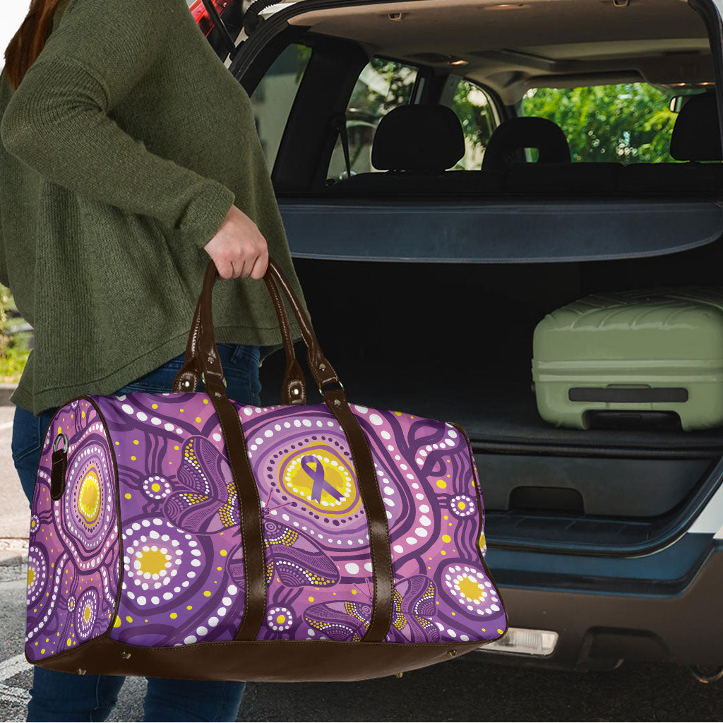 Australia Indigenous World Cancer Day Purple Aboriginal Travel Bag Butterfly Ribbon