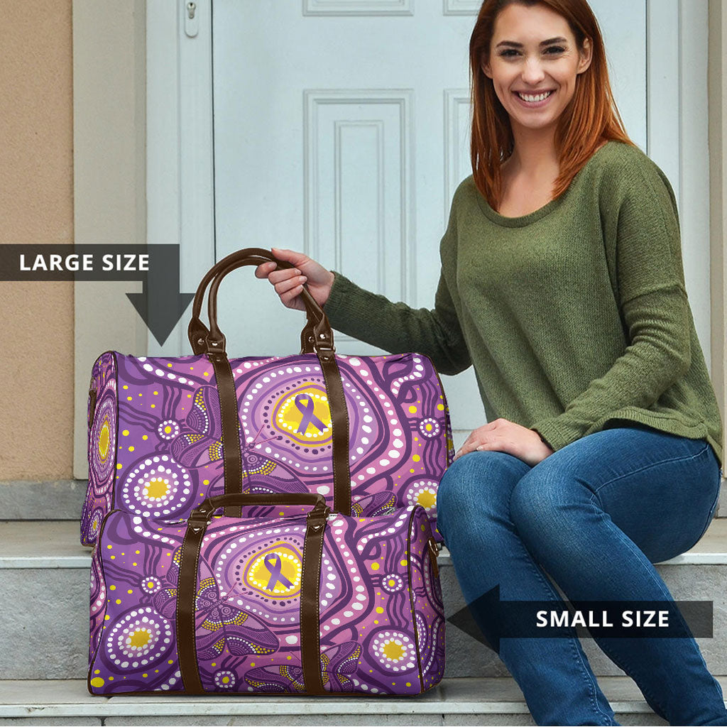 Australia Indigenous World Cancer Day Purple Aboriginal Travel Bag Butterfly Ribbon