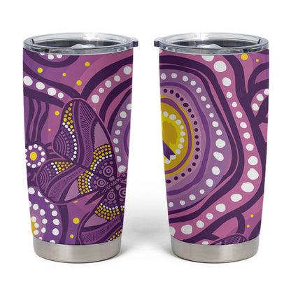 Australia Indigenous World Cancer Day Purple Aboriginal Tumbler Cup Butterfly Ribbon