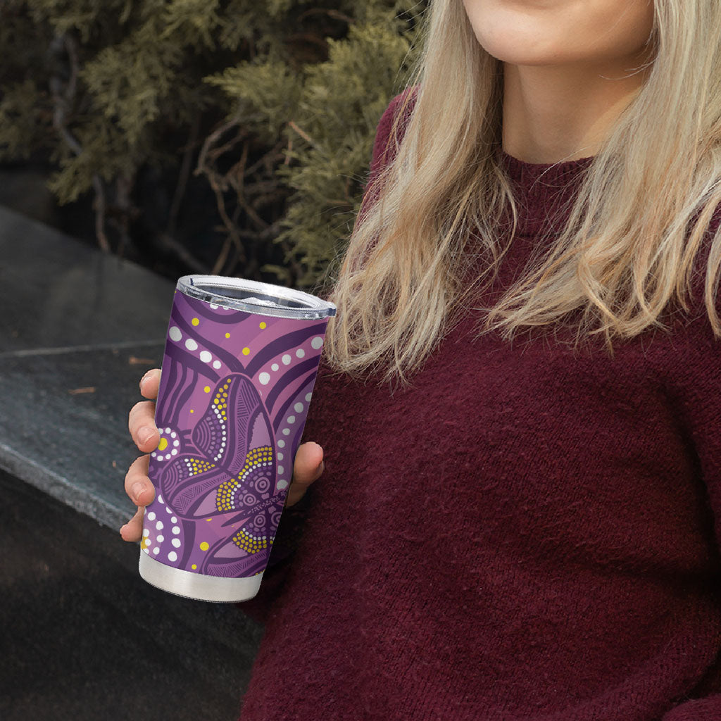Australia Indigenous World Cancer Day Purple Aboriginal Tumbler Cup Butterfly Ribbon