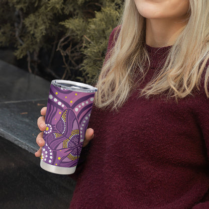 Australia Indigenous World Cancer Day Purple Aboriginal Tumbler Cup Butterfly Ribbon