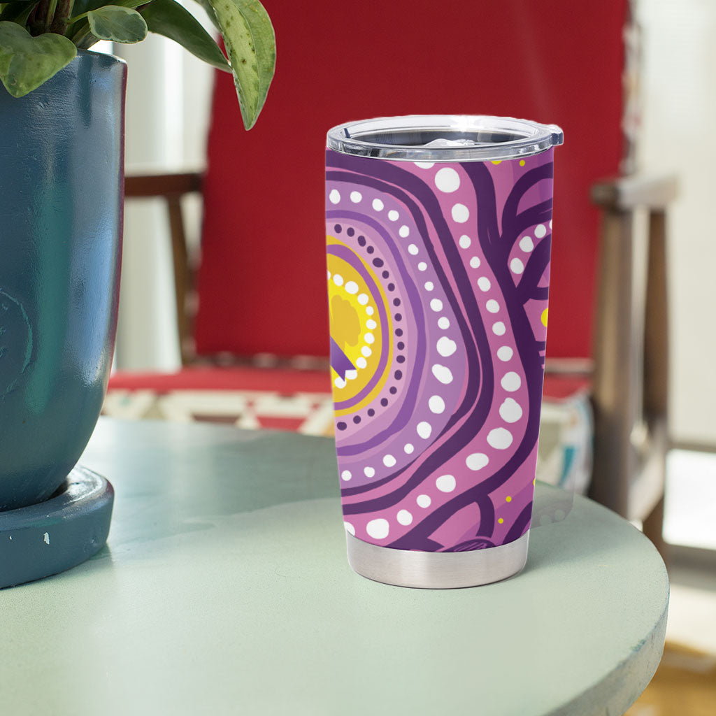 Australia Indigenous World Cancer Day Purple Aboriginal Tumbler Cup Butterfly Ribbon
