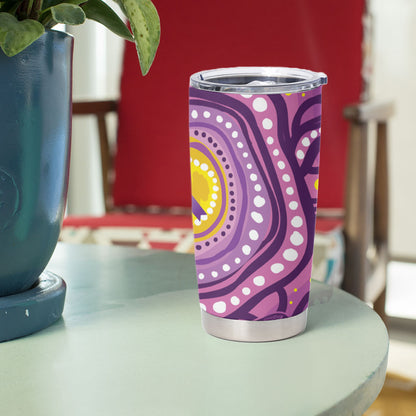 Australia Indigenous World Cancer Day Purple Aboriginal Tumbler Cup Butterfly Ribbon