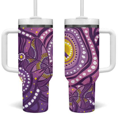 Australia Indigenous World Cancer Day Purple Aboriginal Tumbler With Handle Butterfly Ribbon