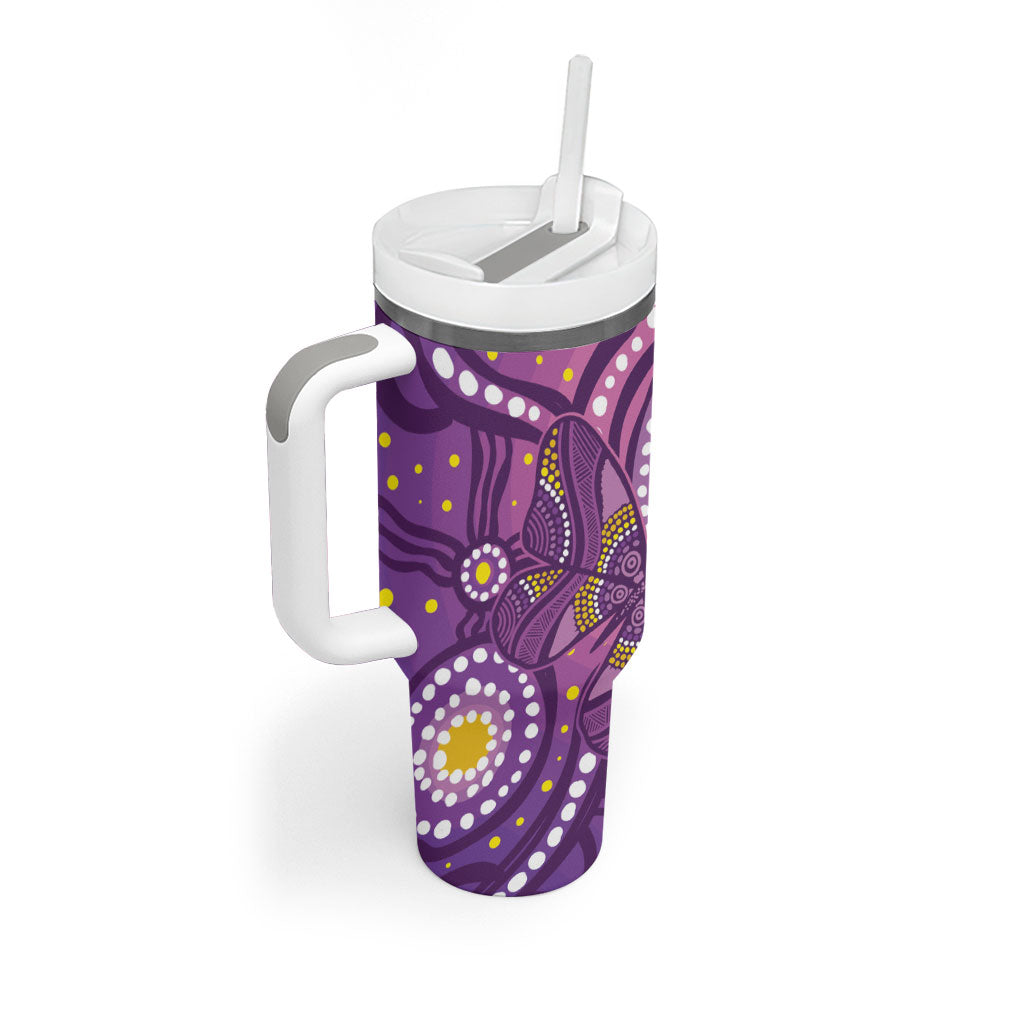 Australia Indigenous World Cancer Day Purple Aboriginal Tumbler With Handle Butterfly Ribbon