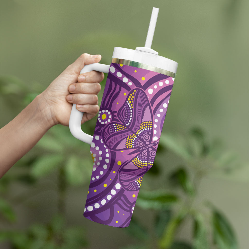 Australia Indigenous World Cancer Day Purple Aboriginal Tumbler With Handle Butterfly Ribbon