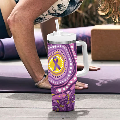 Australia Indigenous World Cancer Day Purple Aboriginal Tumbler With Handle Butterfly Ribbon