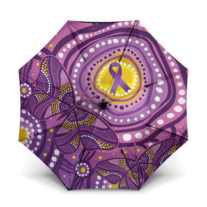 Australia Indigenous World Cancer Day Purple Aboriginal Umbrella Butterfly Ribbon