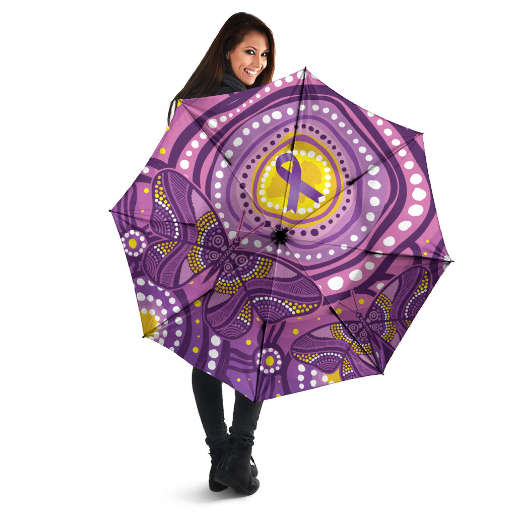 Australia Indigenous World Cancer Day Purple Aboriginal Umbrella Butterfly Ribbon