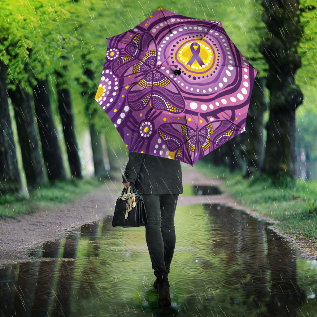 Australia Indigenous World Cancer Day Purple Aboriginal Umbrella Butterfly Ribbon