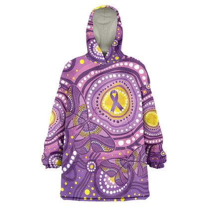 Australia Indigenous World Cancer Day Purple Aboriginal Wearable Blanket Hoodie Butterfly Ribbon