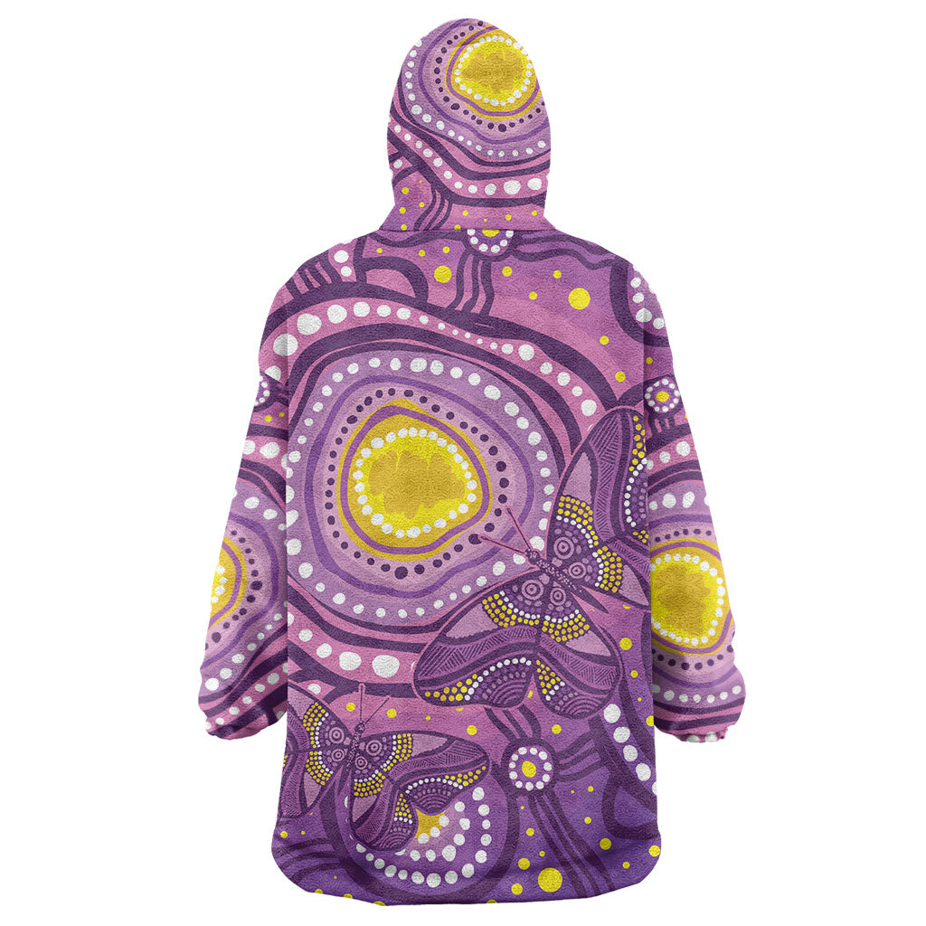 Australia Indigenous World Cancer Day Purple Aboriginal Wearable Blanket Hoodie Butterfly Ribbon