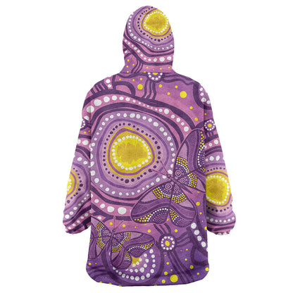 Australia Indigenous World Cancer Day Purple Aboriginal Wearable Blanket Hoodie Butterfly Ribbon