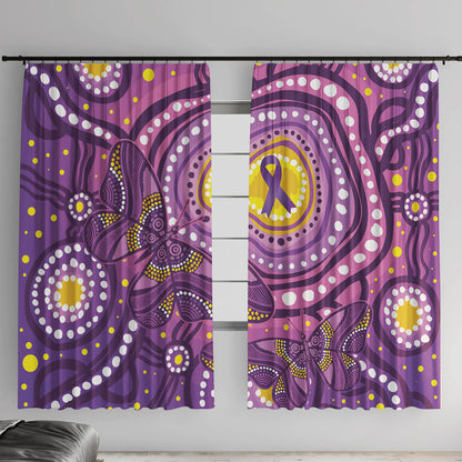 Australia Indigenous World Cancer Day Purple Aboriginal Window Curtain Butterfly Ribbon