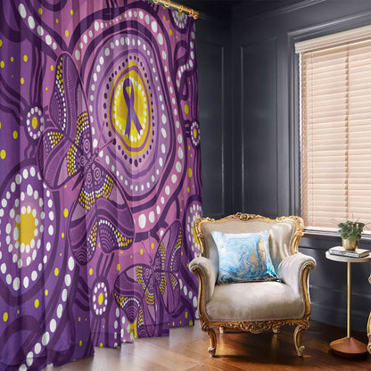 Australia Indigenous World Cancer Day Purple Aboriginal Window Curtain Butterfly Ribbon