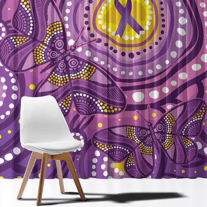 Australia Indigenous World Cancer Day Purple Aboriginal Window Curtain Butterfly Ribbon